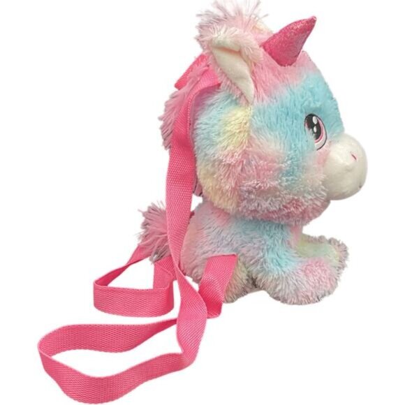 Plush Unicorn Backpack With Pink Straps Rainbow Pastel zipper Closure - Picture 4 of 8
